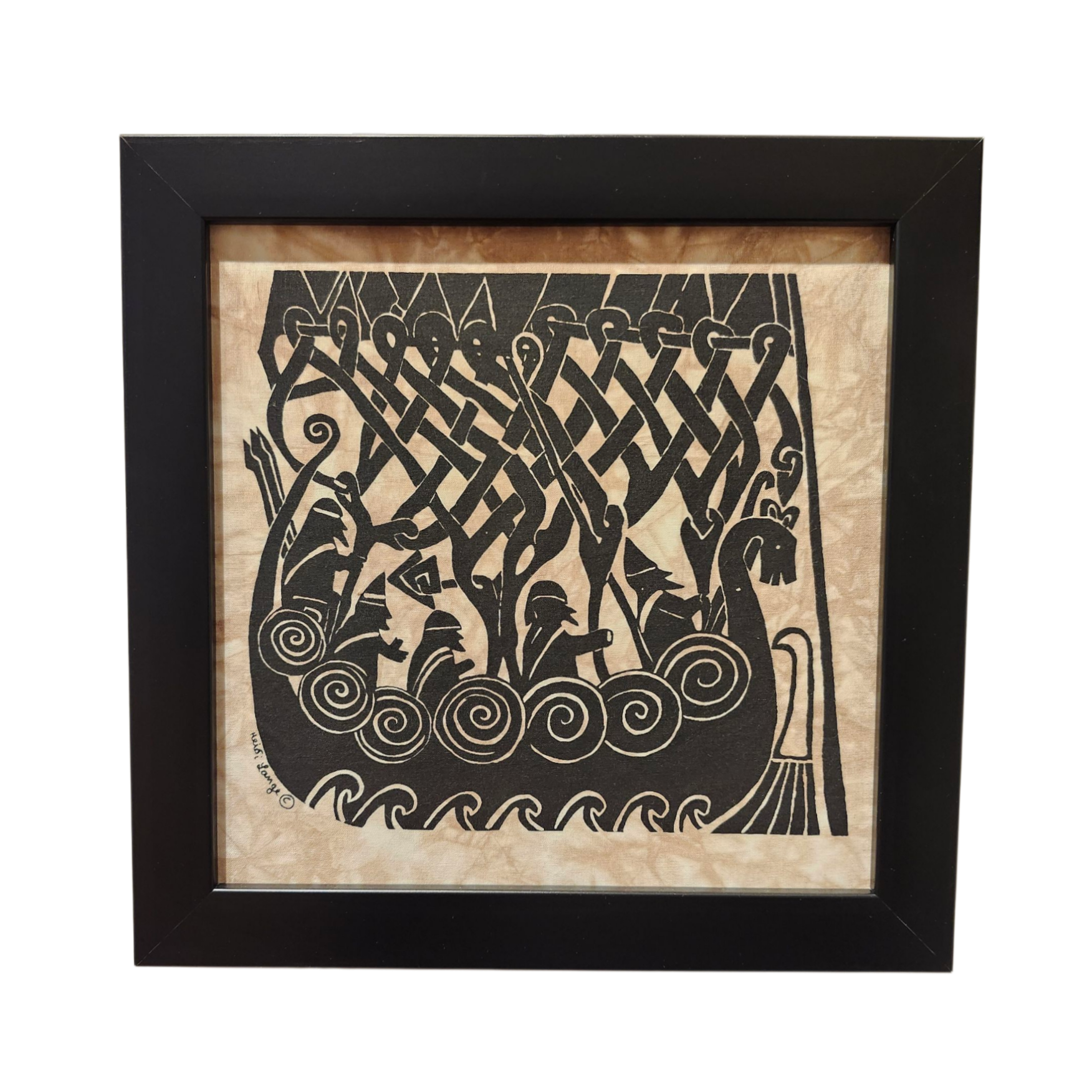 Heidi Lange: Batik Viking Ship - Framed Silkscreen