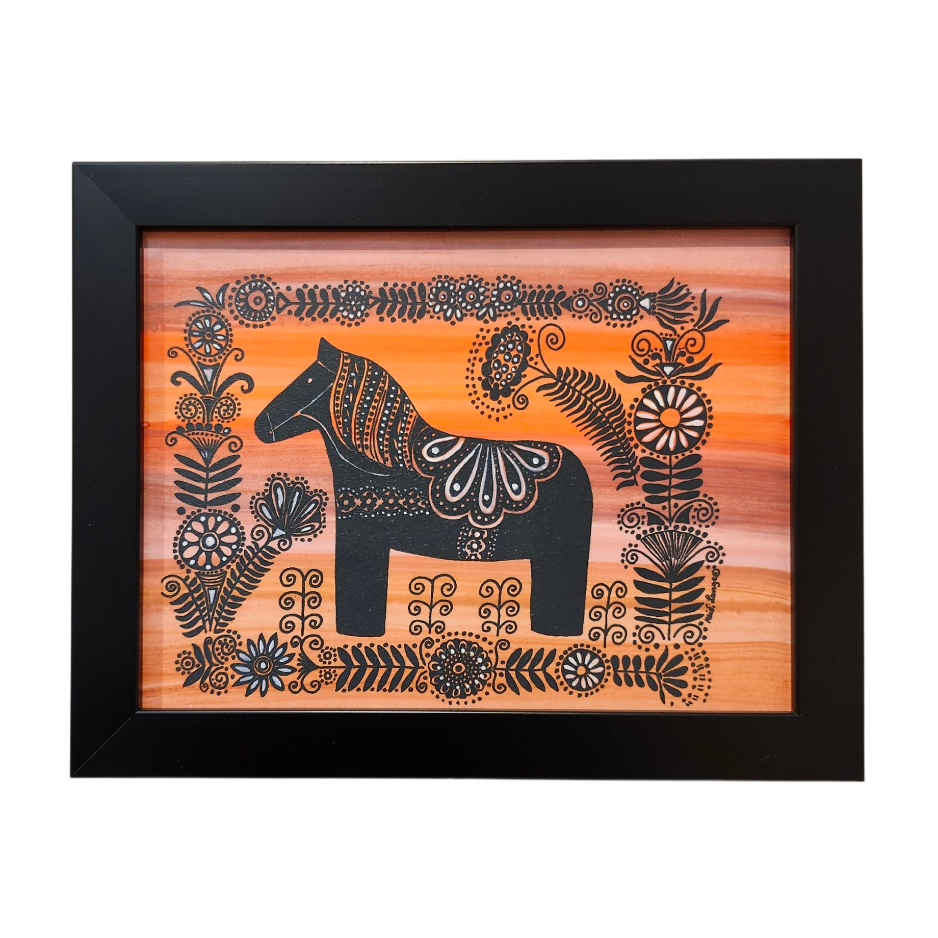 Heidi Lange: "Dala Horse with White Flowers" - Framed Print