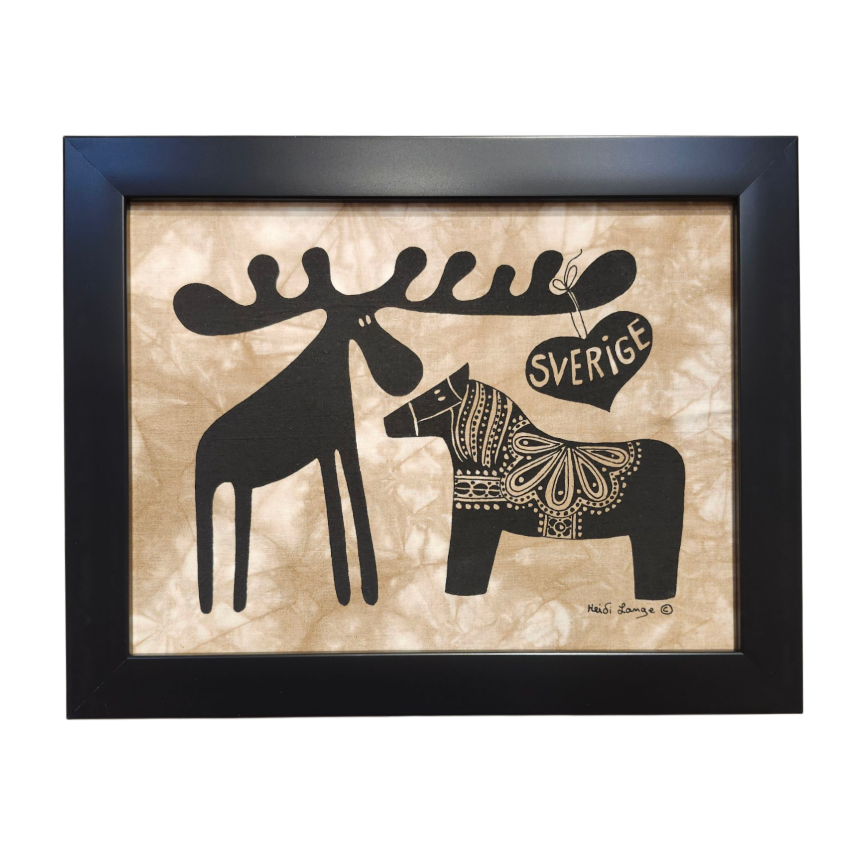 Heidi Lange: Sverige Moose and Dala Horse - Framed Silkscreen Heidi Lange: Sverige Moose and Dala Horse - Framed Silkscreen