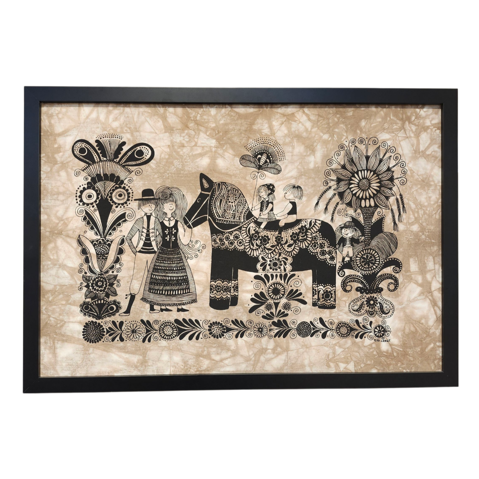 Heidi Lange: "Dala Horse & Family" - Framed Silkscreen