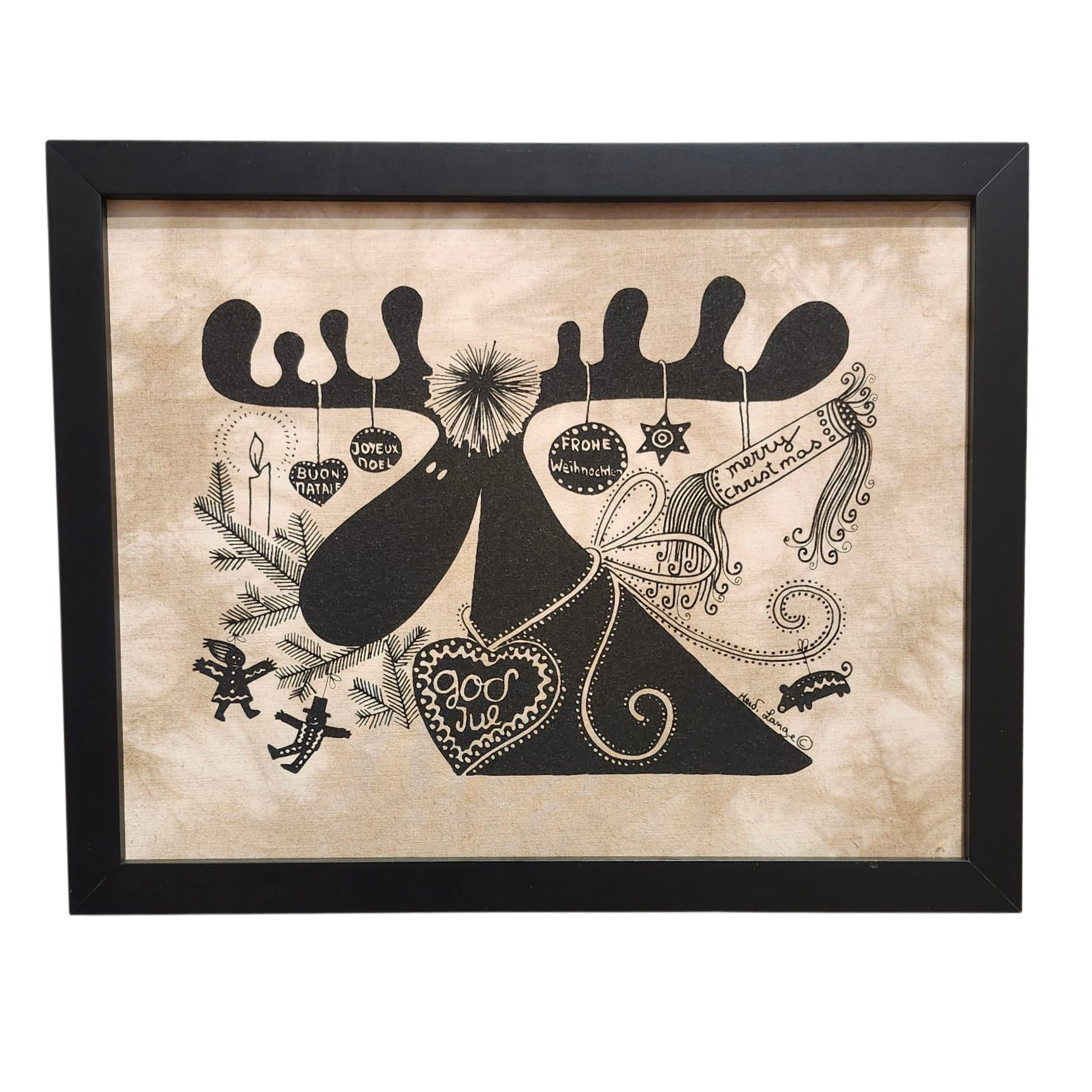 Heidi Lange: "Moose God Jul" - Framed Silkscreen
