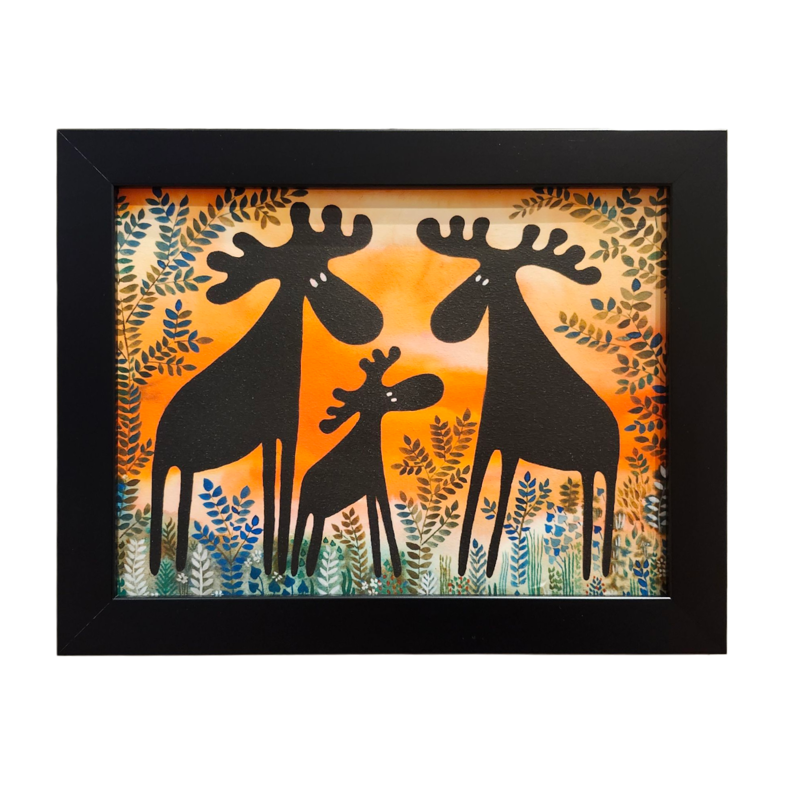 Heidi Lange: Three Moose Evening Sunset - Framed Print
