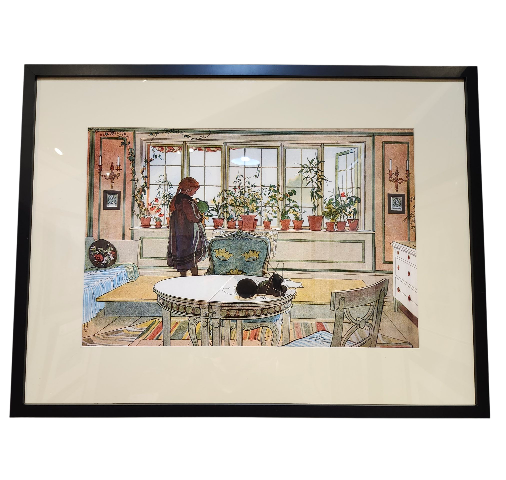 Carl Larsson: Flowers on the Windowsill - Framed Print