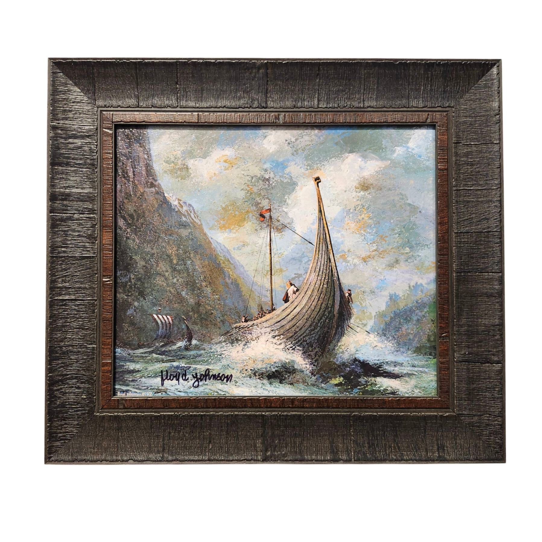 Floyd Johnson: "Scandinavian Heritage" Acrylic with Dark Brown Frame - Print