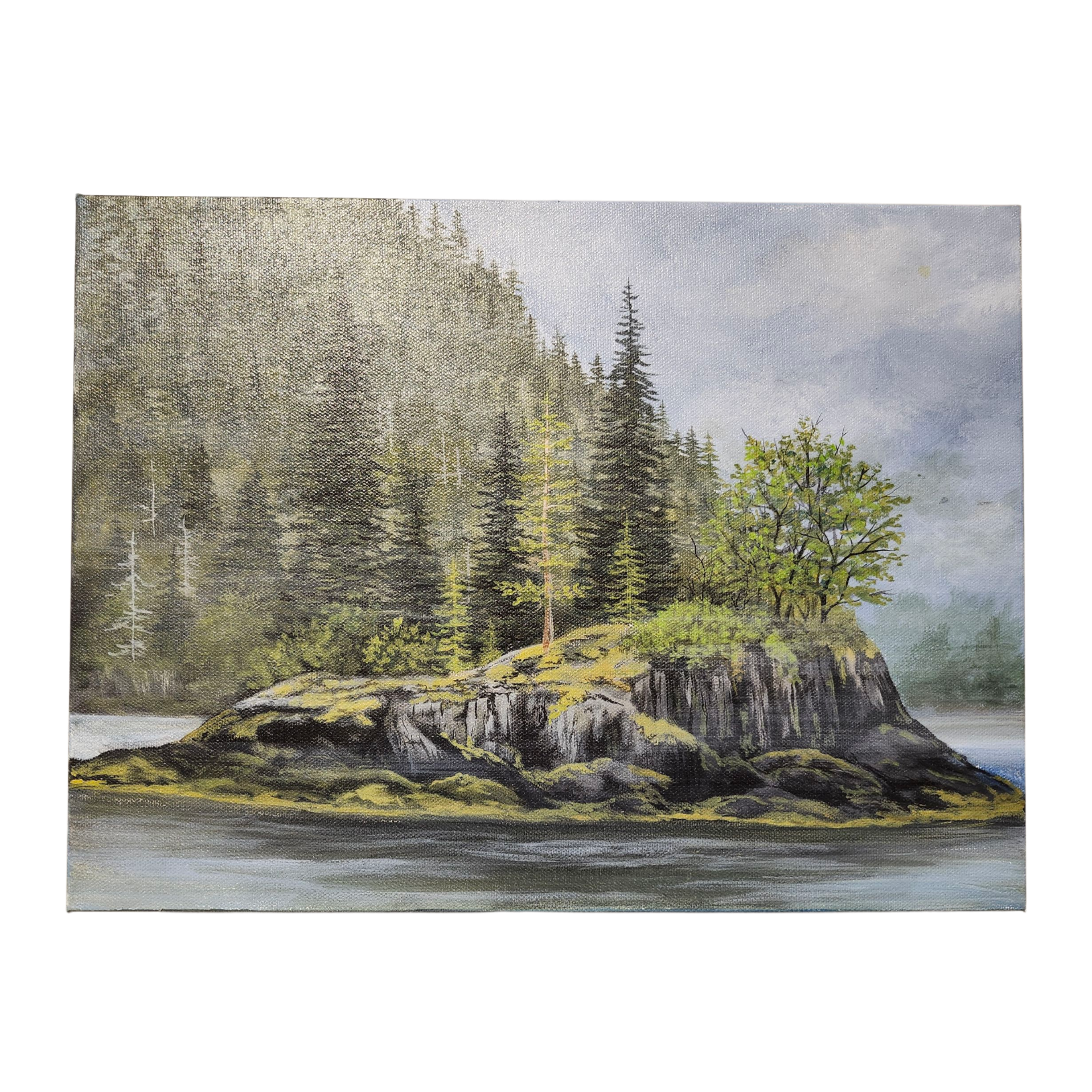 Pam Anderson: Rocky Lakeshore - Original Canvas Painting