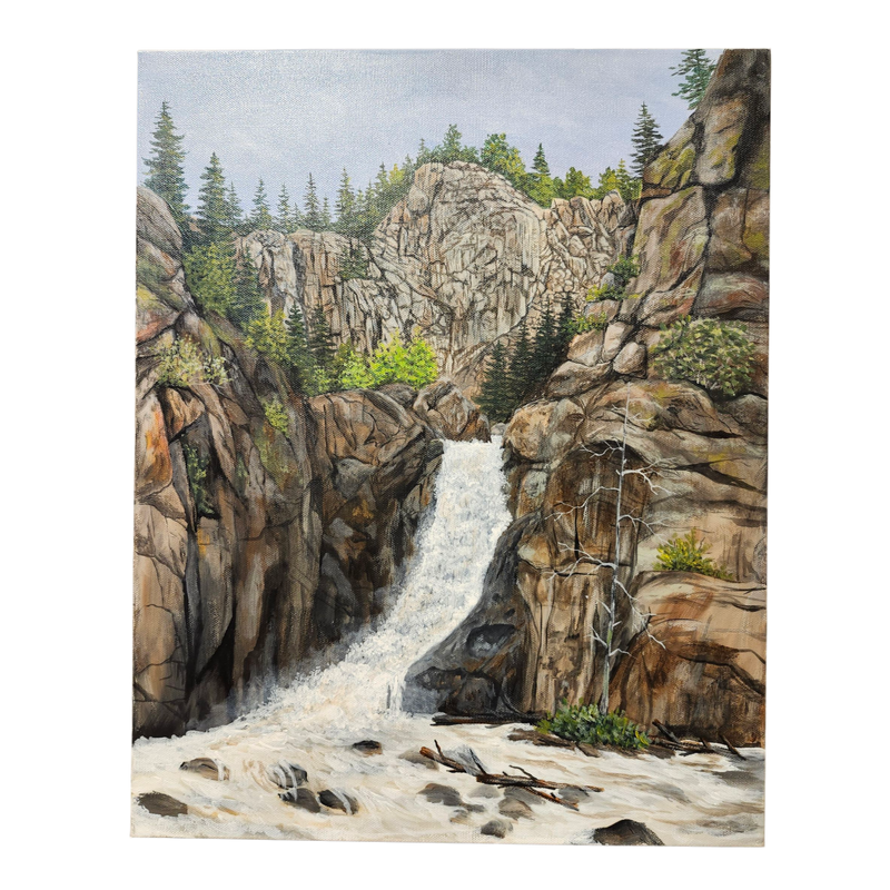 Pam Anderson: Rocky Waterfall - Original Canvas Painting