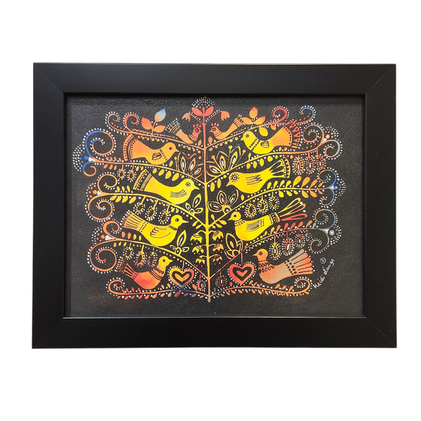 Heidi Lange: Tree of Birds (Yellow) - Framed Print