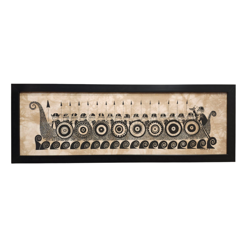 Heidi Lange: Vikings in Long Boat - Framed Silkscreen