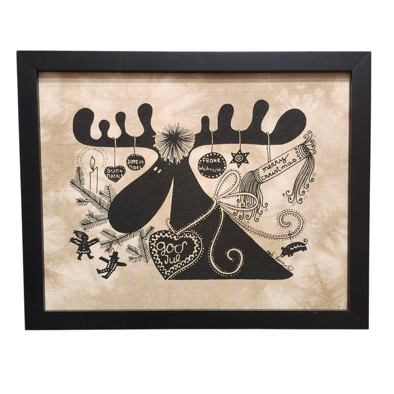 Heidi Lange: "Moose God Jul" - Framed Silkscreen