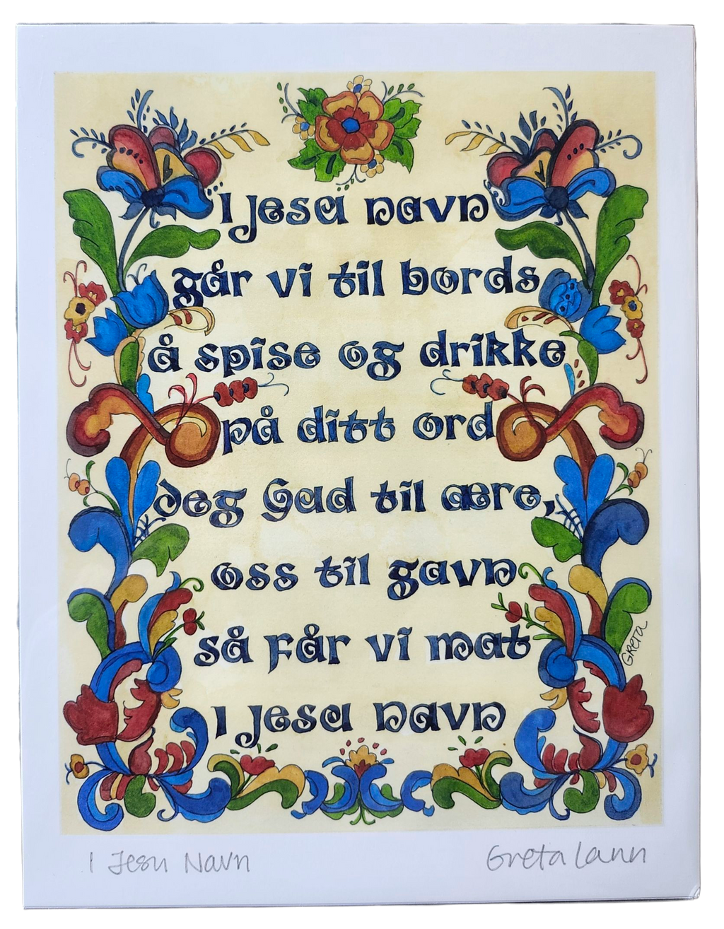 Greta Lann: "I Jesu Navn " In Jesus Name Norwegian Table Grace - Print