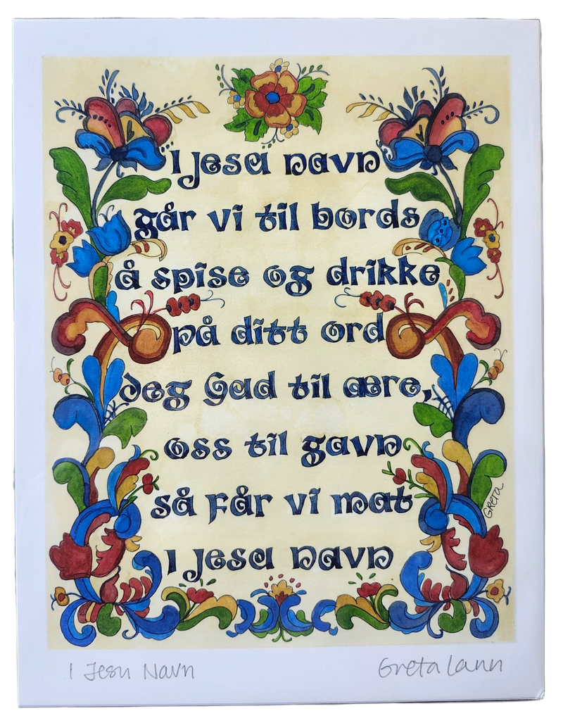 Greta Lann: "I Jesu Navn " In Jesus Name Norwegian Table Grace - Print
