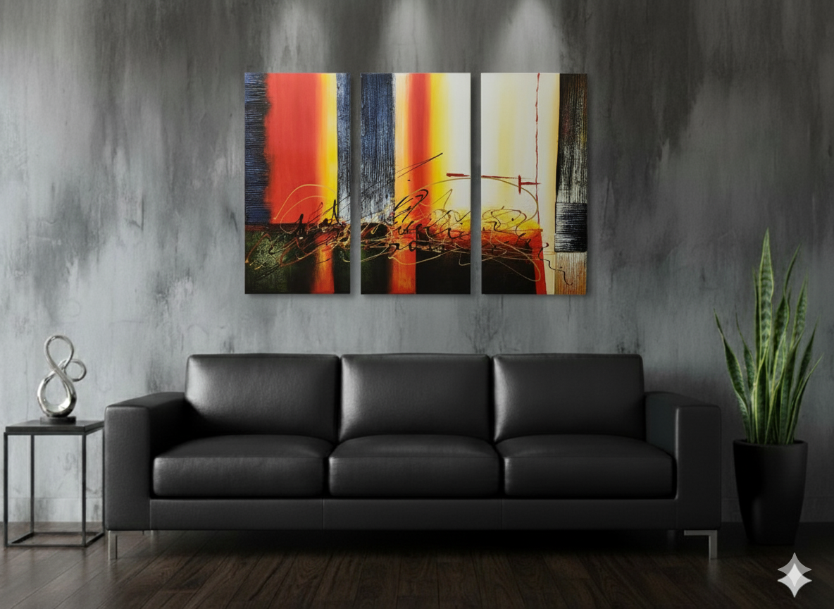 Abstract: Stripes of Sunset Hand-Painted Original Canvas Art (Set of 3)