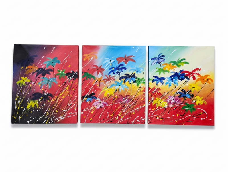 Abstract: Multicolored Palm Trees Hand-Painted Original Canvas Art (Set of 3)