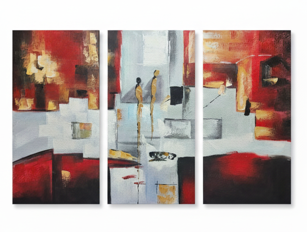 Abstract: City Strangers Hand-Painted Original Canvas Art (Set of 3)