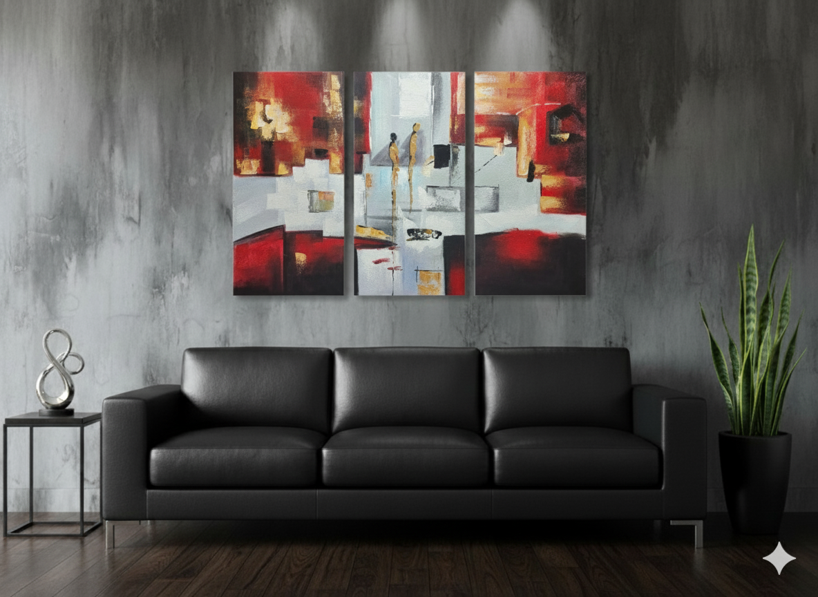 Abstract: City Strangers Hand-Painted Original Canvas Art (Set of 3)