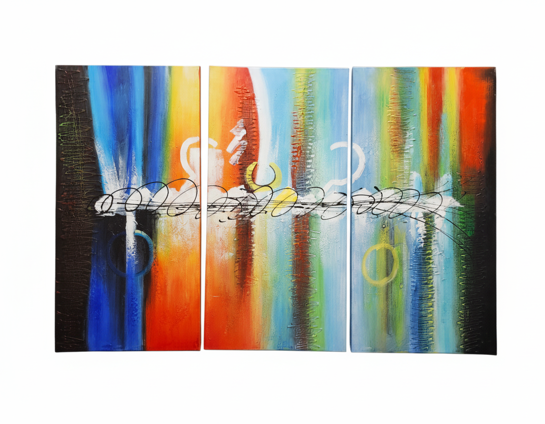 Abstract: Multicolored Waves and Streaks Hand-Painted Original Canvas Art (Set of 3)