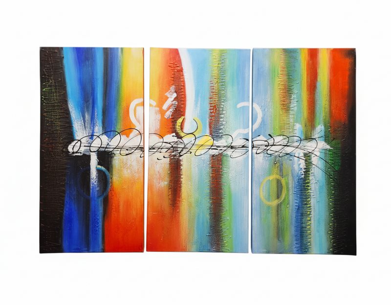 Abstract: Multicolored Waves and Streaks Hand-Painted Original Canvas Art (Set of 3)