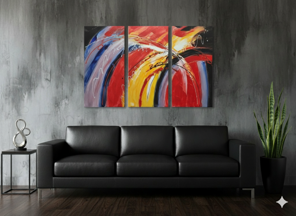 Abstract: Multicolored Waterfall Hand-Painted Original Canvas Art (Set of 3)