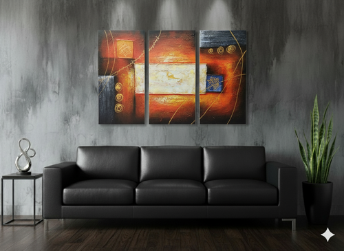 Abstract: Amber Glow Hand-Painted Original Canvas Art (Set of 3)