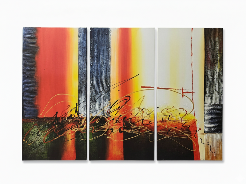 Abstract: Stripes of Sunset Hand-Painted Original Canvas Art (Set of 3)