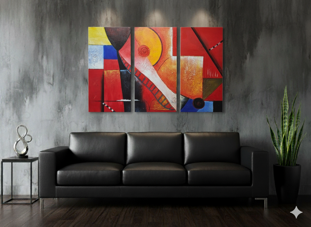 Abstract: Color Blocking Geometry Hand-Painted Original Canvas Art (Set of 3)