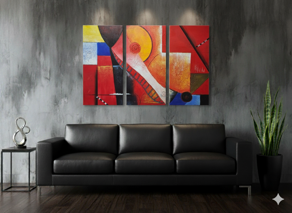 Abstract: Color Blocking Geometry Hand-Painted Original Canvas Art (Set of 3)