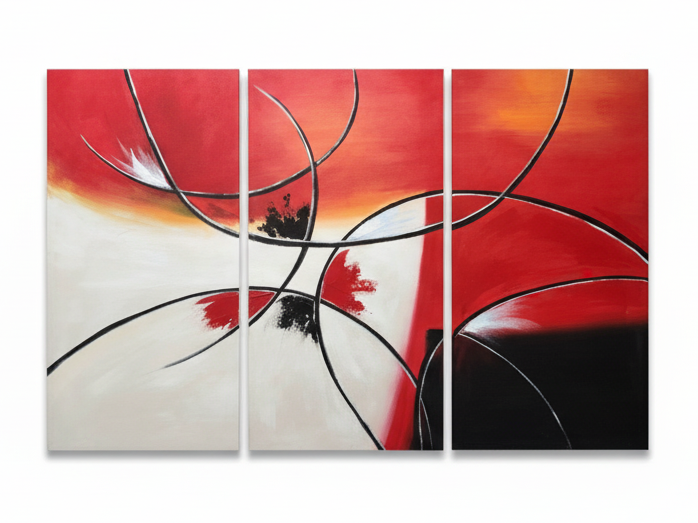 Abstract: Black Sweeping Loops Hand-Painted Original Canvas Art (Set of 3)