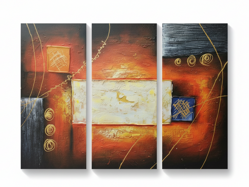 Abstract: Amber Glow Hand-Painted Original Canvas Art (Set of 3)