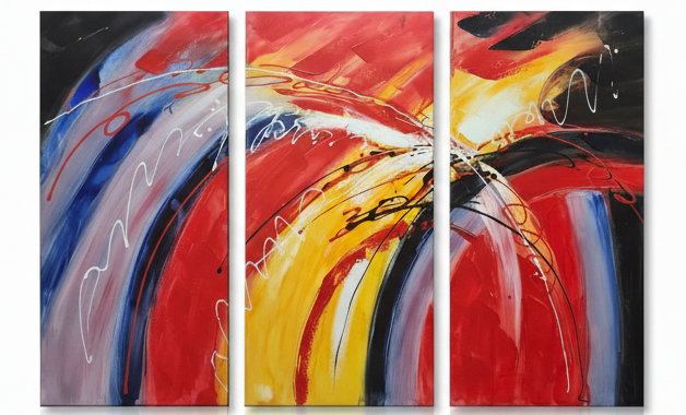 Abstract: Multicolored Waterfall Hand-Painted Original Canvas Art (Set of 3)