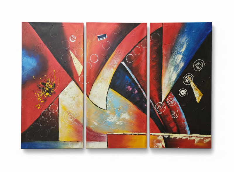 Abstract: Rhythm in Red & Blue Hand-Painted Original Canvas Art (Set of 3)