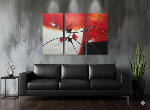 Abstract: Black Sweeping Loops Hand-Painted Original Canvas Art (Set of 3)
