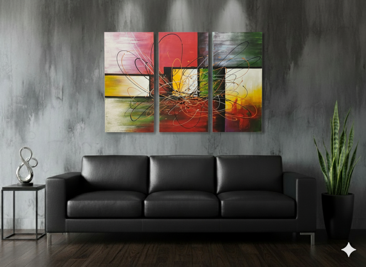 Abstract: Tangled Motion Hand-Painted Original Canvas Art (Set of 3)