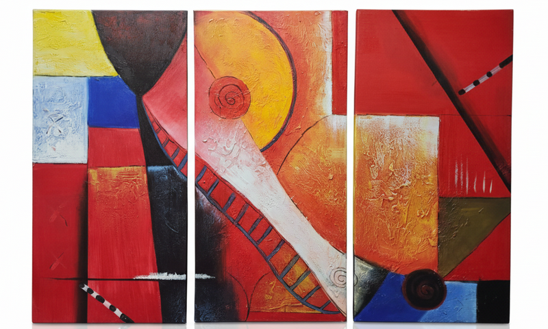 Abstract: Color Blocking Geometry Hand-Painted Original Canvas Art (Set of 3)