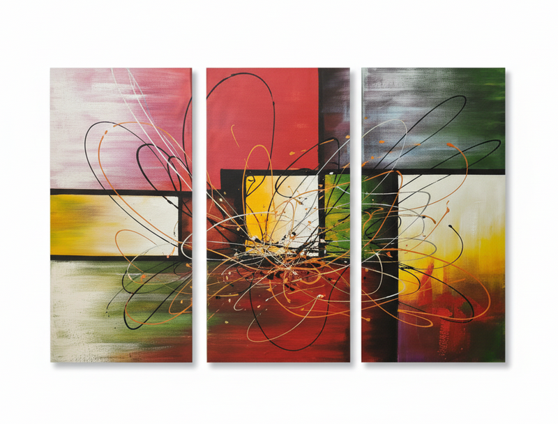 Abstract: Tangled Motion Hand-Painted Original Canvas Art (Set of 3)