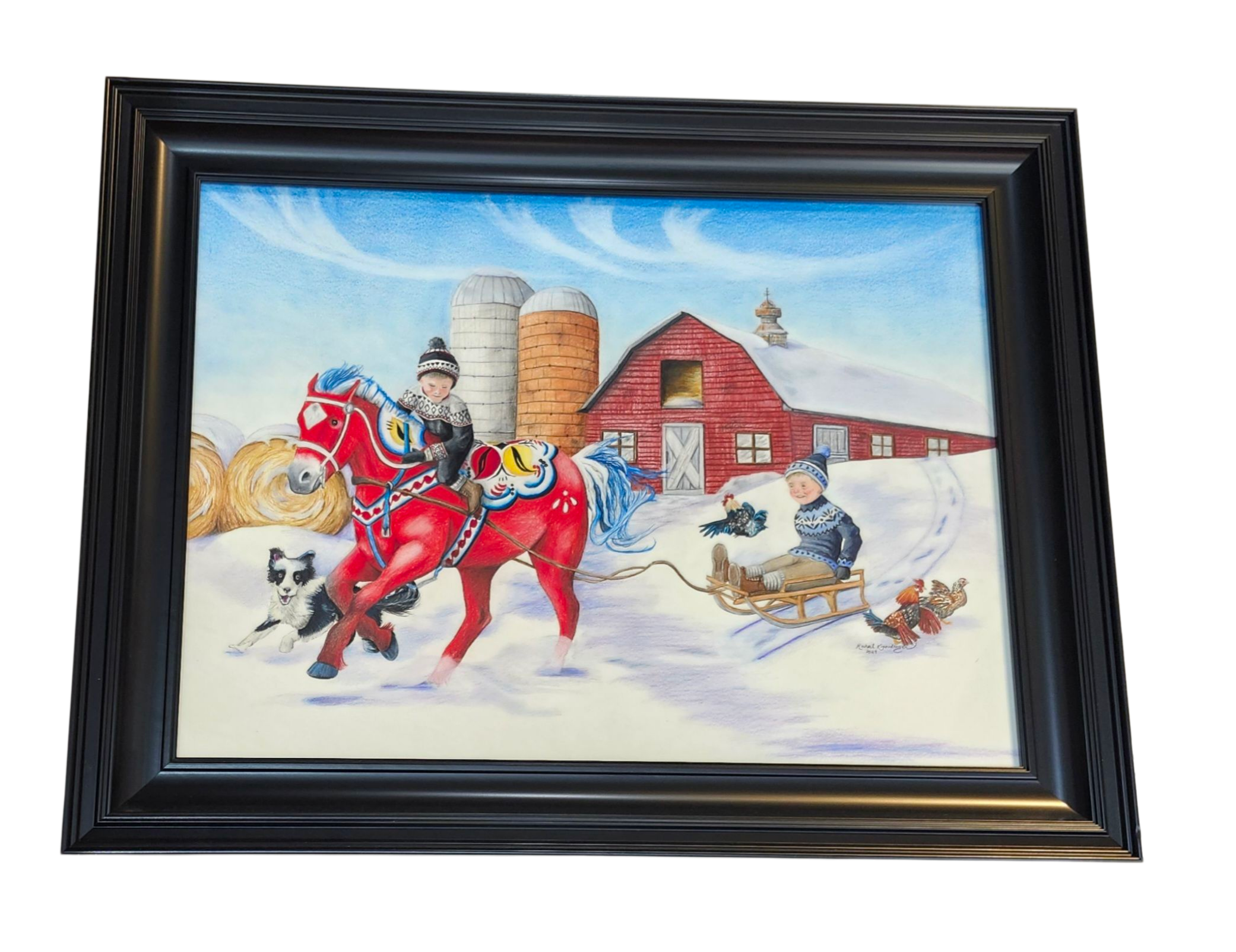 Rachael Koppendrayer: "Dala Horse Sledding" - Framed Original