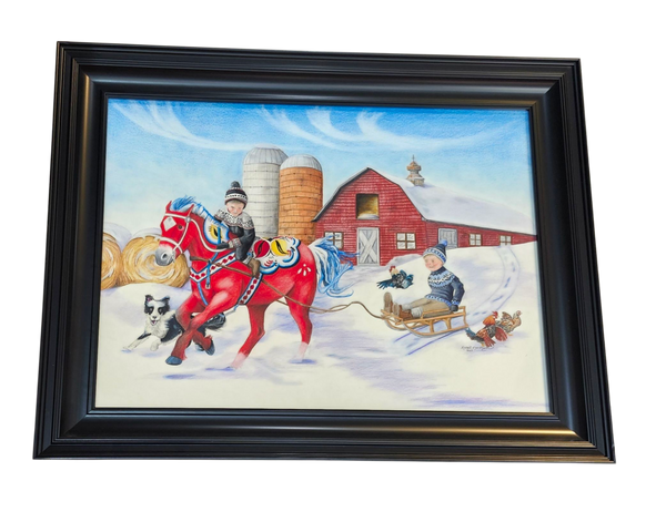 Rachael Koppendrayer: "Dala Horse Sledding" - Framed Original